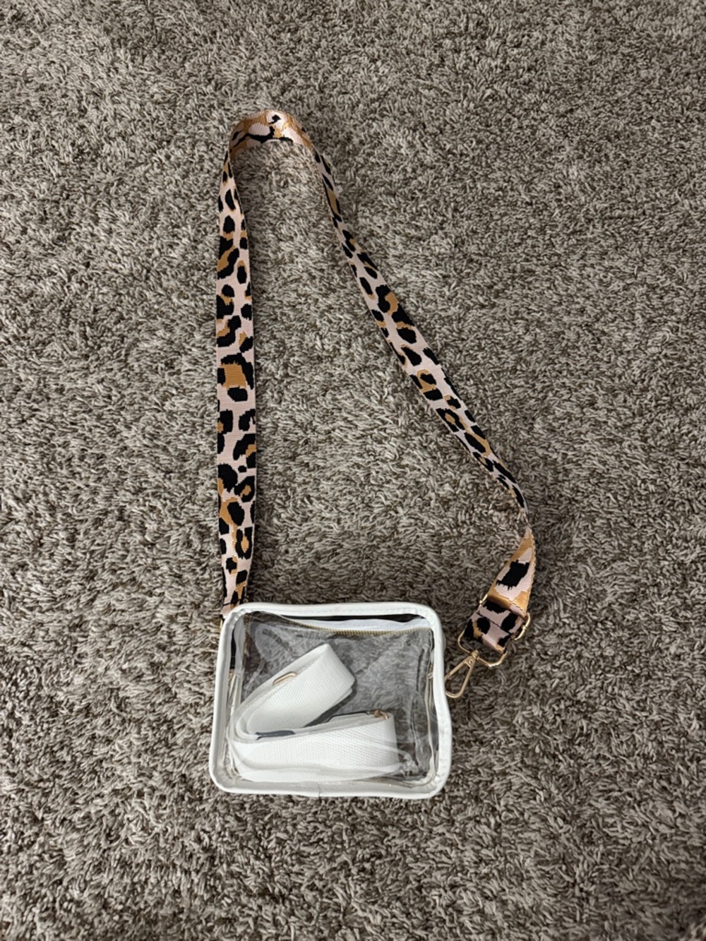 Clear Crossbody Bag with Leopard & White Strap